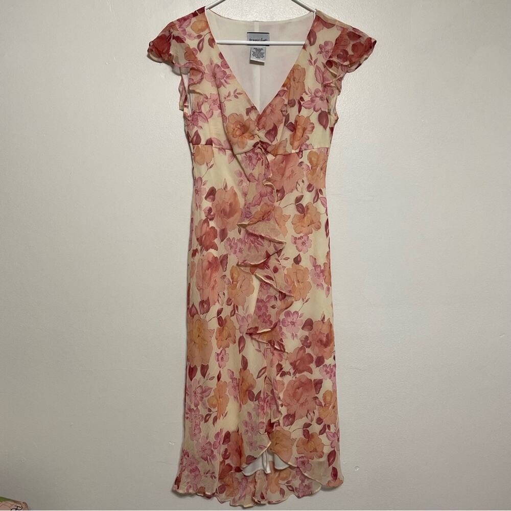 BREAKING LOOSE Pink Floral Ruffle Flutter Midi Dress Size 11/12